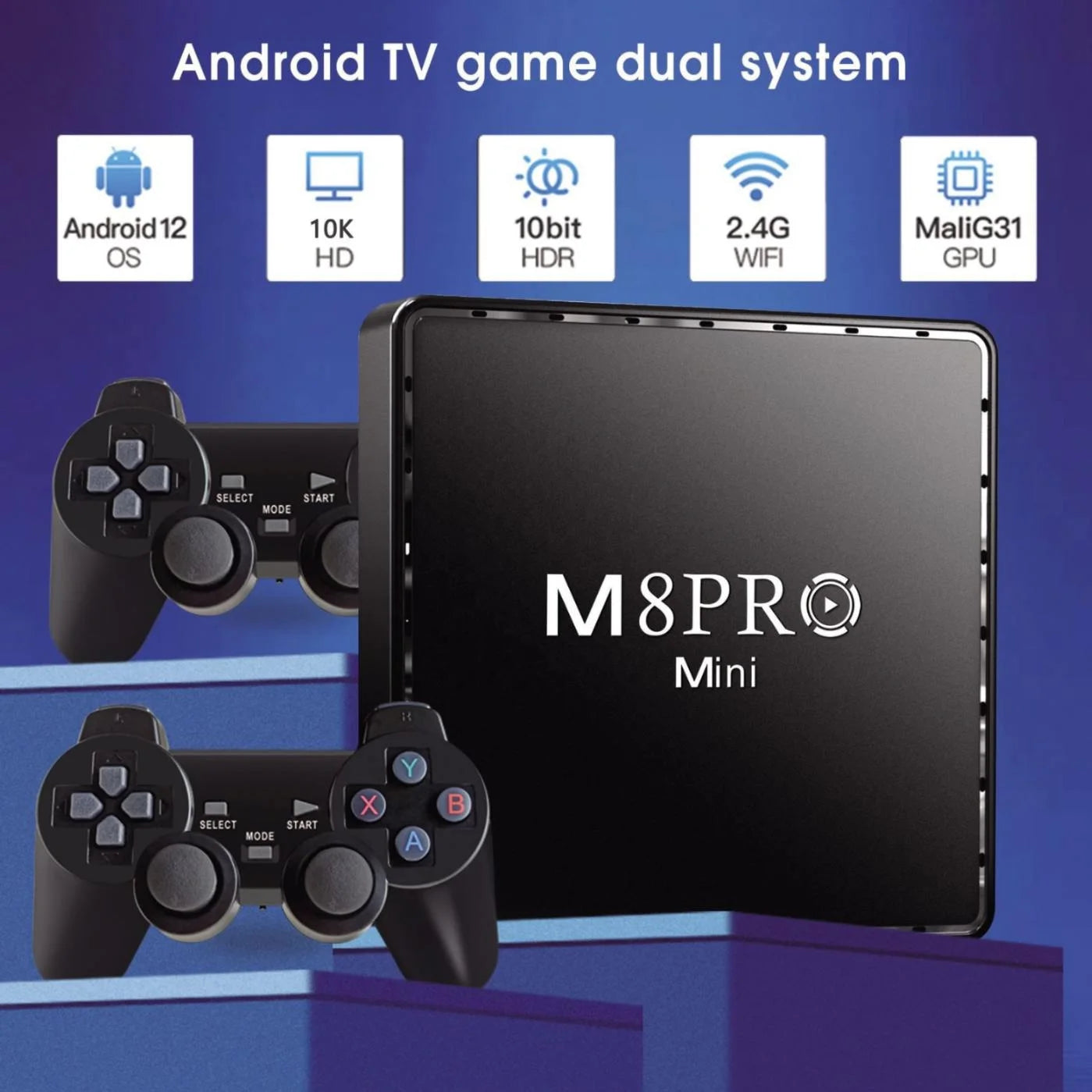 Game Box 4K Retro TV Game Console with Dual Wireless Controllers | Plug & Play HDMI Gaming System with Preloaded Classic Games